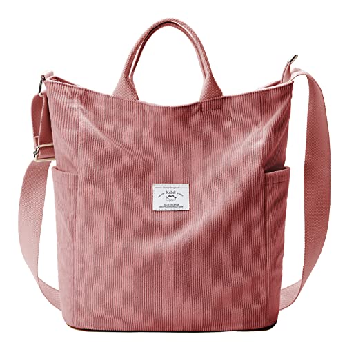 KALIDI Damen Handtasche Cord Shopper Schultertasche Casual Umhängetaschen Groß für Schule Arbeit Alltag Einkauf von KALIDI