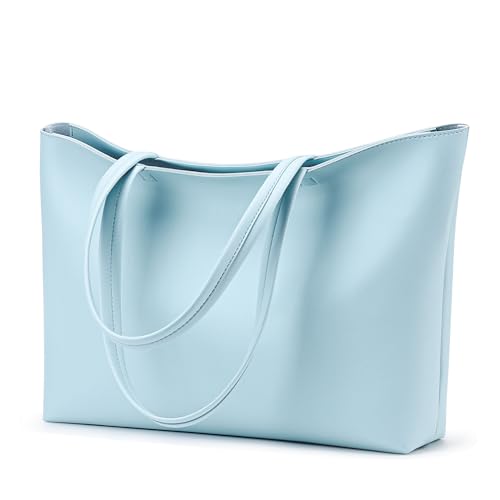 KALIDI Handtasche Damen Groß Shopper Tasche Damen PU Leder Tote Bag Wasserdichte Henkeltaschen mit Reißverschluss für Arbeit, Reisen, Einkauf, Schule Blau von KALIDI