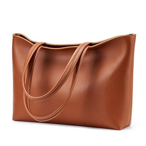 KALIDI Handtasche Damen Groß Shopper Tasche Damen PU Leder Tote Bag Wasserdichte Henkeltaschen mit Reißverschluss für Arbeit, Reisen, Einkauf, Schule Braun von KALIDI