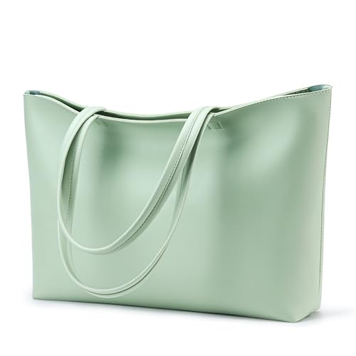 KALIDI Handtasche Damen Groß Shopper Tasche Damen PU Leder Tote Bag Wasserdichte Henkeltaschen mit Reißverschluss für Arbeit, Reisen, Einkauf, Schule Grün von KALIDI