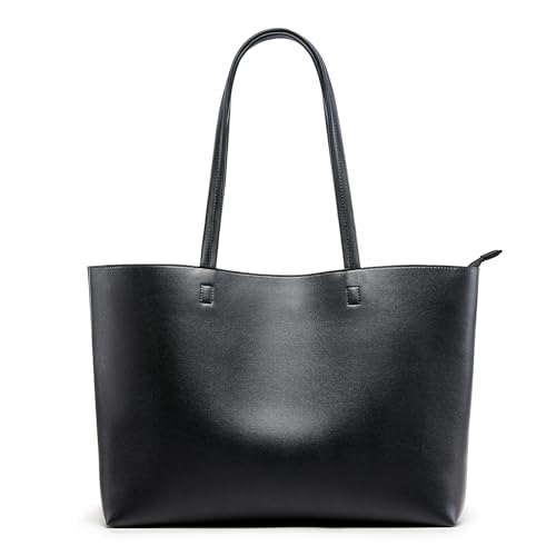 KALIDI Handtasche Damen Groß Shopper Tasche Damen PU Leder Tote Bag Wasserdichte Henkeltaschen mit Reißverschluss für Arbeit, Reisen, Einkauf, Schule Schwarz von KALIDI