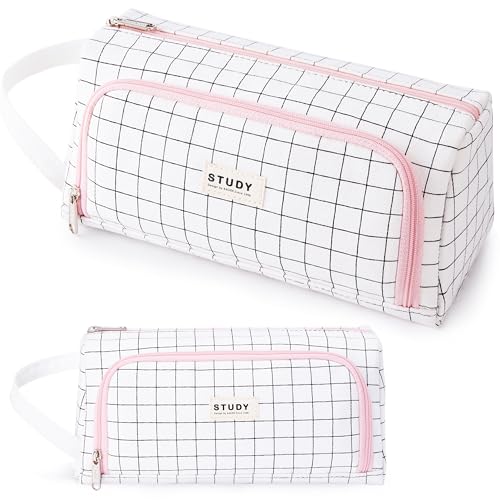 KALIDI Federmäppchen, Etui Große Kapazität 2 Fach Federtaschen Unisex Mäppchen Stiftetasche Bleistift Beutel Federmappe Schulsachen Pencil Case mit Tragegriff für Schule Büro Mädchen Damen,Weiß Kariet von KALIDI