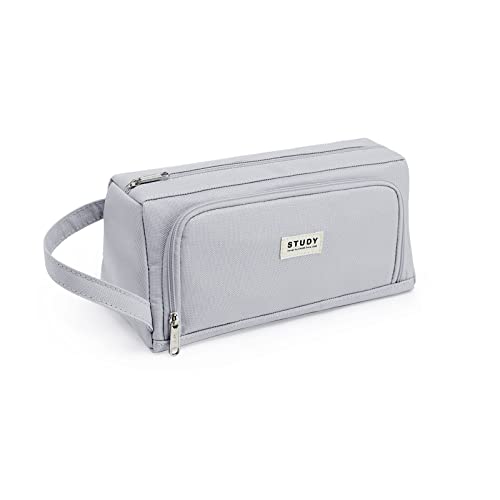 KALIDI Federmäppchen, Etui Große Kapazität 2 Fach Federtaschen Unisex Mäppchen Stiftetasche Bleistift Beutel Federmappe Schulsachen Pencil Case mit Tragegriff für Schule Büro Mädchen Damen, Grau von KALIDI