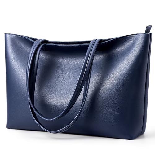 KALIDI Handtasche Damen Groß Shopper Tasche Damen PU Leder Tote Bag Wasserdichte Henkeltaschen mit Reißverschluss für Arbeit, Reisen, Einkauf, Schule Dunkelblau von KALIDI