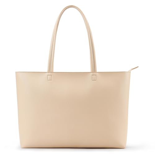 KALIDI Handtasche Damen Groß Shopper Tasche Damen PU Leder Tote Bag Wasserdichte Henkeltaschen mit Reißverschluss für Arbeit, Reisen, Einkauf, Schule Beige(L) von KALIDI