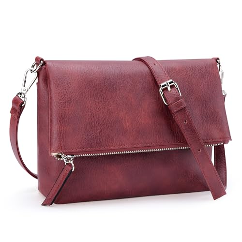 KALIDI Kleine Damen Umhängetaschen Veganes PU Leder Handtasche Crossbody Schultertasche Diebstahlschutz Mehrfach Taschen mit Verstellbar Abnehmbar Schultergurt Burgundy von KALIDI