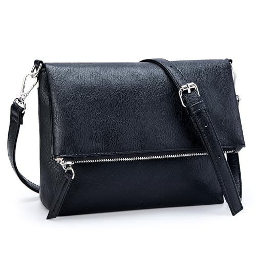 KALIDI Kleine Damen Umhängetaschen Veganes PU Leder Handtasche Crossbody Schultertasche Diebstahlschutz Mehrfach Taschen mit Verstellbar Abnehmbar Schultergurt Schwarz von KALIDI