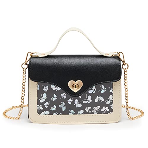 KALIDI Kleine Mädchen-Handtaschen mit herzförmigem Schloss, Mini-Umhängetasche, Kette, Kinder-Handtasche, Schultertasche für Mädchen, Kinder, Kleinkinder, Teenager, Schwarz , INCH von KALIDI