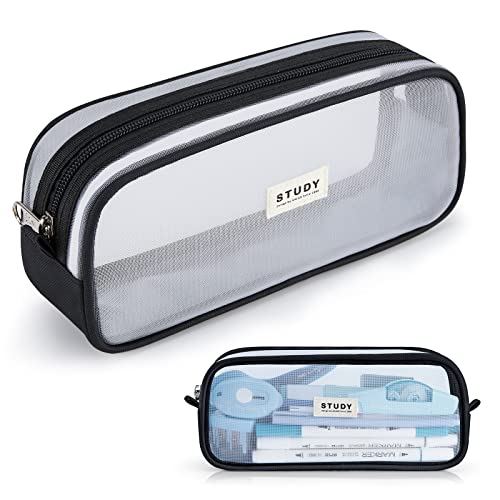 KALIDI Mäppchen Teenager Mädchen Federtaschen Grün, Groß Etui Schule, Farbig Federmäppchen durchsichtig, Transparent Federmappen Damen, Stiftetasche Pencil Case Schulsachen Schlamppermäppche, Schwarz von KALIDI