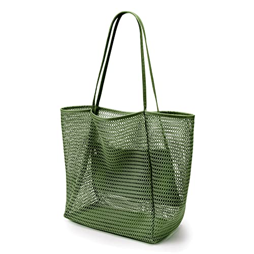 KALIDI Strand Mesh Einkaufstasche, Casual Tote Bag Hobo Frauen Faltbare MAX 23L Schulter Einkaufstasche Für Strand Picknick Urlaub, Grün (Army Green) von KALIDI