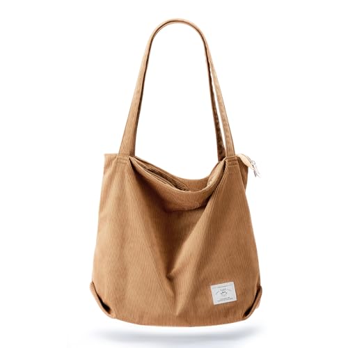 KALIDI cord Tasche Damen Umhängetasche mit Reißverschluss,Groß Shopper Tasche Tote Bag Handtasche Schultertaschen für Arbeit Büro Reisen Einkaufen Schule und Alltag von KALIDI