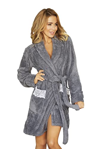 KALIMO Damen Paleo Morgenmantel mit 3/4 Ärmeln | Farbe: Grau | Größe: XL | Material: Polyester | Gestrickter Stoff | Riemen | Bademantel, Hauskleid, Bathrobe, Hausmantel, Morgenrock, Nachthemd von Kalimo