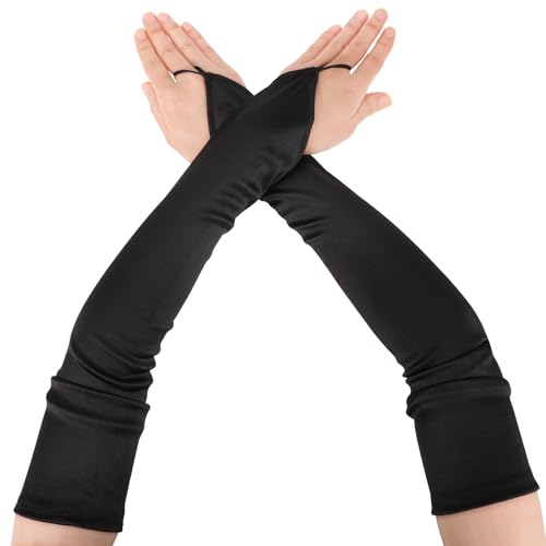 2 Stück Damen Lange Handschuhe, Langarm-Handschuhe Cosplay-Handschuhe Satin-Fingerlose Handschuhe lange fingerlose Über-Ellenbogen-Handschuhe lange Opernhandschuhe für Damen Hochzeitskleid (schwarz) von KALIONE