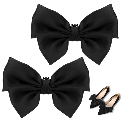 2 Stück dekorative Schuhclips, Schleifen-Schuh-Clips abnehmbare Satin-Schleifen-Schuh-Clips einfarbige Schuh-Clips elegante Hochzeit Party Schuhschnalle Zubehör für Frauen und Mädchen (schwarz) von KALIONE