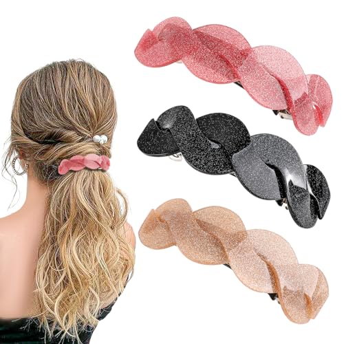 3 Stück Haarspangen Damen Groß, Haarspangen für Damen und Mädchen Retro klassische Haarspangen große Haar-Accessoires glitzernde Damen-Haarspangen (Rosa, Khaki, Schwarz) von KALIONE