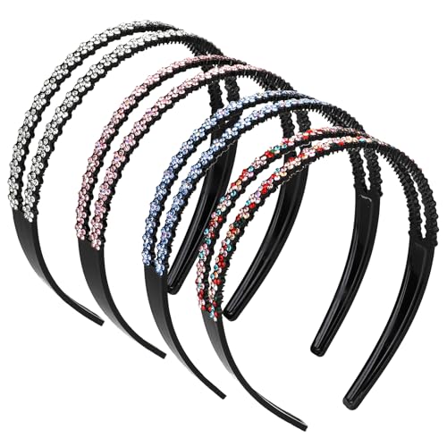 4 Stück Haarreif Strass, Haarreife Damen Stirnbänder für Frauen zweireihig rutschfest Haarreifen modisches Kristall-Haarband glänzende Haarbänder Haar-Accessoires für Frauen und Mädchen (4 Farben) von KALIONE