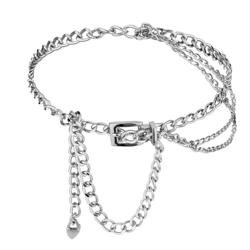 Chain Belt for Women, Multilayer Waist Chain Belt Metal Punk Belt Adjustable Cool Belts Decorative Dress Belt Chains 80s Belt Body Jewelry for Women Girls Clothes Dress Pants Accessories, Silver von KALIONE