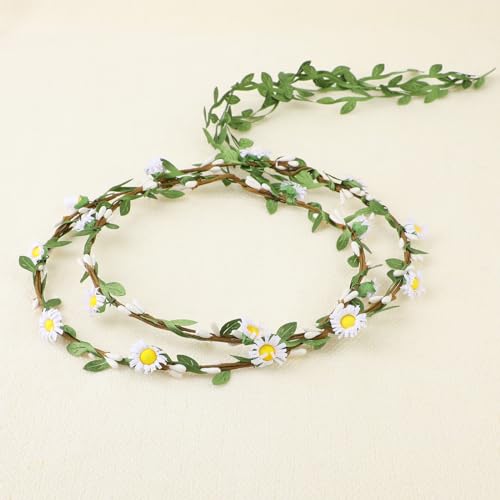 KALIONE 2 Stück Blumenkrone, Fee Blumenmädchen Kopfschmuck Böhmische künstliche Blumen Tiaras Braut Blume Stirnband Grünes Blatt Blumenkrone für Frauen Mädchen Hochzeit Party Kostüm Fotoshooting von KALIONE