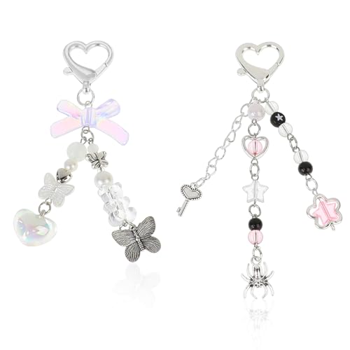 KALIONE 2 Stück Schlüsselanhänger ästhetisch, Kawaii-Schlüsselanhänger Charms ästhetisches Accessoire Schlüsselanhänger für Frauen Rucksack-Charm-Schlüsselanhänger (Schmetterlingsstil + Spinnenstil) von KALIONE