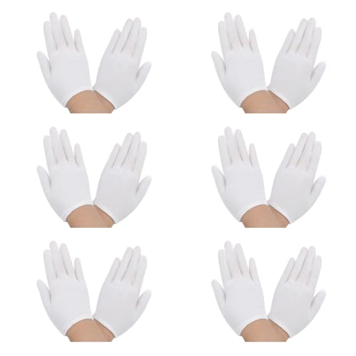 KALIONE 6 Paar Weiß Handschuhe Kinder, 15 cm Baumwollhandschuhe Handgelenklänge Handschuhe Arbeitshandschuhe Mädchen und Jungen für Rollenspiel Zeigen Kleiderhandschuhe Cosplay von KALIONE