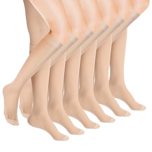 KALIONE 6er NylonstrüMpfe Damen, 15 DEN Damen Nylon Kniestrümpfe, Hautfarben Kniehohe Pop-Socken PerlonstrüMpfe von KALIONE