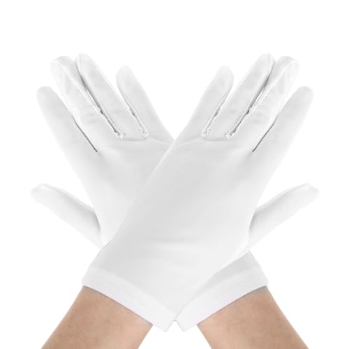 KALIONE Kurze Satinhandschuhe, Opernhandschuhe, Hochzeit, Brauthandschuhe, Damenkleid-Handschuhe, weiße Handschuhe für Party, Tanz, Abendessen, Bankett(Weiß) von KALIONE