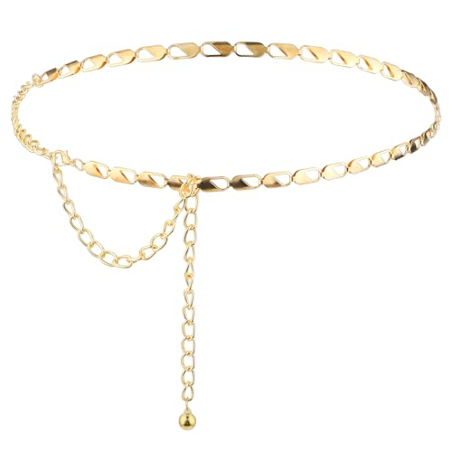 Gold Ketten-Gürtel Einstellbar Taillenkette, Kettengürtel Damen, Mode Bauchkette Gold Mehrschichtig Metall Taillenkette Verstellbare Metallkörperkette Hüftkette für Jeanskleider von KALIONE