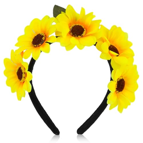 Sonnenblumen Stirnband, Sonnenblumen Haarreif dekoratives Haarband Sonnenblumen-Kopfbedeckung Blumen-Stirnbänder Braut- Hochzeits-Kopfschmuck Strand-Haarschmuck für Frauen und Mädchen (1 Stück) von KALIONE