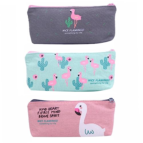 KALLORY 3 Stück Federmäppchen Aus Canvas Federmäppchen Aus Stoff Kleine Tasche Flamingo Funktionales Federmäppchen Für Mädchen Etuis Einfaches Federmäppchen Zufällige Farbe von KALLORY