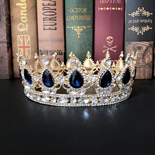 KALLORY Königliche Königin Krone Barock Königin Krone Vintage Krone Vintage Barock Prinzessin Krone Strass Hochzeit Krone Braut Diademe Prinzessin Voll Runde Diademe Kopfbedeckungen (Gold von KALLORY