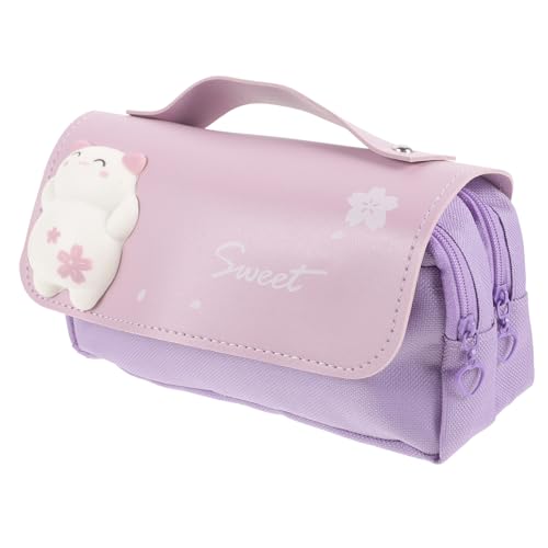 KALLORY Mäppchen Bleistift Mehrschichtige Stiftetasche Cartoon-stifthalter Make-up-pinseletui Besonders Stifttasche Tragbares Stiftetui Federtasche Zum Stressabbau Violett Segeltuch von KALLORY