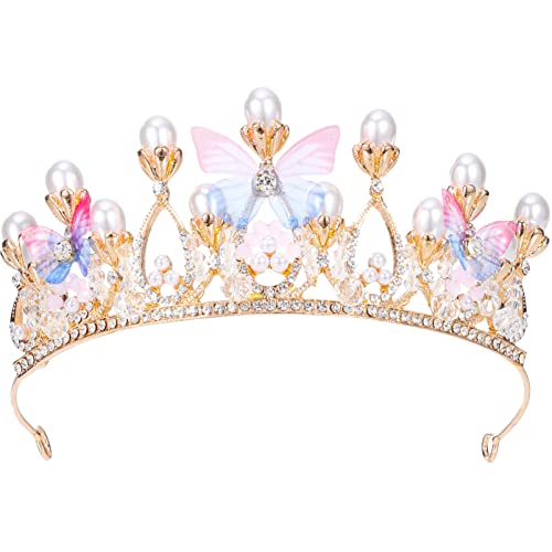 KALLORY Schmetterling Tiara Fee Krone Schmetterling Krone für Mädchen Schmetterling Prinzessin Krone Geburtstagskrone für Mädchen Modell Laufsteg Handgemachte Perle Kristall Tiara von KALLORY