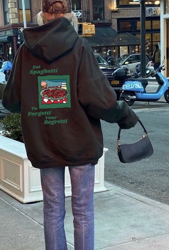 Eat Spaghetti To Forgetti Your Regretti Hoodie/Pasta Lover Backprint Pullover Pinterest Aesthetic Less Upsetti More Best Friend Gift von KALOStudios