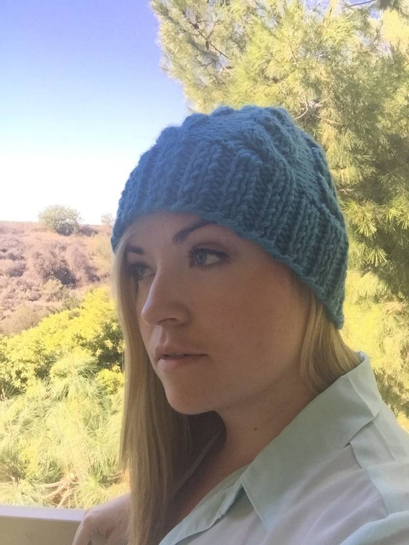 Cable Knit Beanie Blau Wolle Mischung Mütze von KALTbyKaraMiche