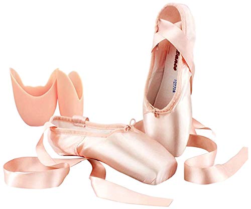 KALUNBS Damen Mädchen Satin Spitzenschuhe Ballettschläppchen Ballettschuhe Tanzschuhe Ballett Trainings Schläppchen mit Silikonhülle von KALUNBS