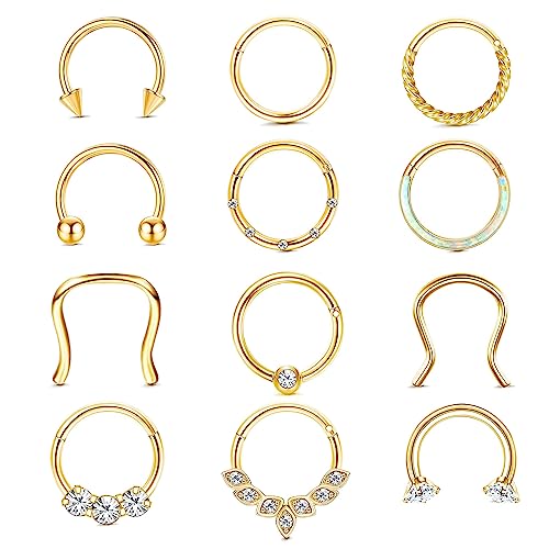 KALVICA 12 STück Nasenring Hoop Piercing Set 16G Edelstahl Helix Piercings Chirurgenstahl Lippenpiercing Nasenpiercing Ring 8/10mm Body Piercing Schmuck Golden Silbrig Septum Piercing Damen KALVICA 12 STück Nasenring Hoop Piercing Set 16G Edelstahl Helix Piercings Chirurgenstahl Lippenpiercing Nasenpiercing Ring 8/10mm Body Piercing Schmuck Golden Silbrig Septum Piercing Damen von KALVICA