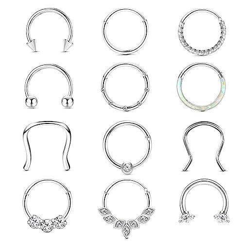 KALVICA 12 STück Nasenring Hoop Piercing Set 16G Edelstahl Helix Piercings Chirurgenstahl Lippenpiercing Nasenpiercing Ring 8/10mm Body Piercing Schmuck Golden Silbrig Septum Piercing Damen von KALVICA