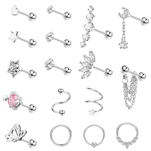 KALVICA 17Stück Helix Piercings Ohrringe Damen Chirurgenstahl Ohrstecker Tragus Piercing Ohr Nase Ring Nasenpiercing Hypoallergene Ohrringe Set für Mehrere Ohrlöcher 16G KALVICA 17Stück Helix Piercings Ohrringe Damen Chirurgenstahl Ohrstecker Tragus Piercing Ohr Nase Ring Nasenpiercing Hypoallergene Ohrringe Set für Mehrere Ohrlöcher 16G von KALVICA