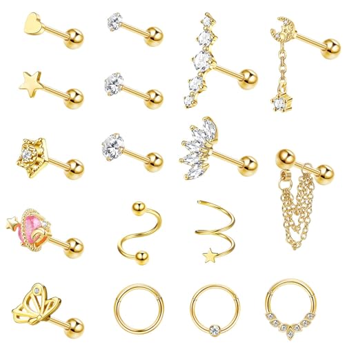 KALVICA 17Stück Helix Piercings Ohrringe Damen Chirurgenstahl Ohrstecker Tragus Piercing Ohr Nase Ring Nasenpiercing Hypoallergene Ohrringe Set für Mehrere Ohrlöcher 16G KALVICA 17Stück Helix Piercings Ohrringe Damen Chirurgenstahl Ohrstecker Tragus Piercing Ohr Nase Ring Nasenpiercing Hypoallergene Ohrringe Set für Mehrere Ohrlöcher 16G von KALVICA