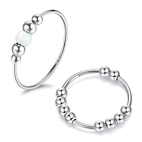KALVICA 2 Stücke 925 Sterling Silber Angst Spinner Ring Mit Perlen - Stapelbar Fidget Anti-Stress Ring - Handgemachte Opalperlen Für Damen Frauen KALVICA 2 Stücke 925 Sterling Silber Angst Spinner Ring Mit Perlen - Stapelbar Fidget Anti-Stress Ring - Handgemachte Opalperlen Für Damen Frauen von KALVICA