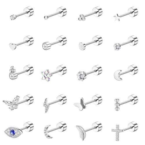 KALVICA 20Stück Kleine Ohrstecker Hypoallergene Ohrringe Damen Chirurgenstahl Knorpel Ohrstecker CZ Helix Piercing Schmuck für Frauen 20G Gold Silber Schwarz(S) von KALVICA