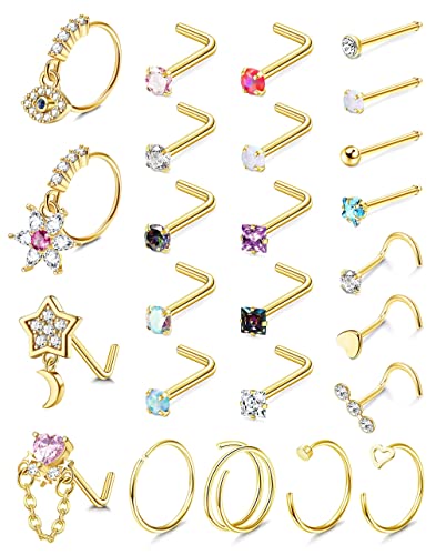 KALVICA 20G Nasenpiercing Steck für Damen Männer Chirurgenstahl Nasenpiercing mit Zirconia L-Form Nasenstecker Piercing Tragus Lippenpiercing Labret Stecker Conch Daith Piercings Schmuck von KALVICA