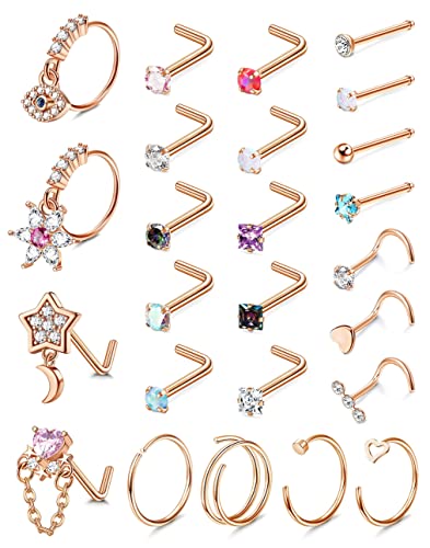 KALVICA 20G Nasenpiercing Steck für Damen Männer Chirurgenstahl Nasenpiercing mit Zirconia L-Form Nasenstecker Piercing Tragus Lippenpiercing Labret Stecker Conch Daith Piercings Schmuck von KALVICA