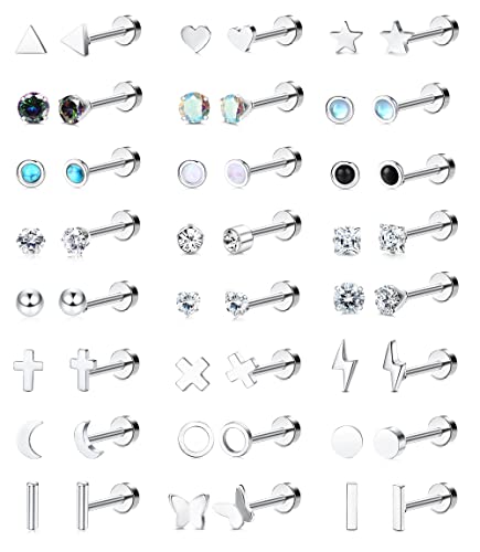 KALVICA 24 Paar Klein Ohrstecker für Damen Mädchen Edelstahl Ohrringe Set Tragus Helix Knorpel Ohrringe Piercing Hypoallergen Zirkonia Butterfly Geometrische Silber Ohrstecker Set von KALVICA