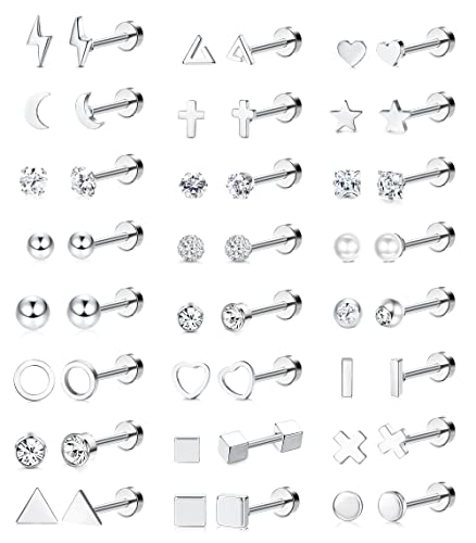 KALVICA 24 Paar Kleine Ohrringe Set Damen Chirurgische Edelstahl Ohrstecker Knorpel Helix ohrringe Set Stern Mond Perle Kreuz Zirkonia Hypoallergen Ohrringe Frauen Mädchen Piercing Schmuck von KALVICA