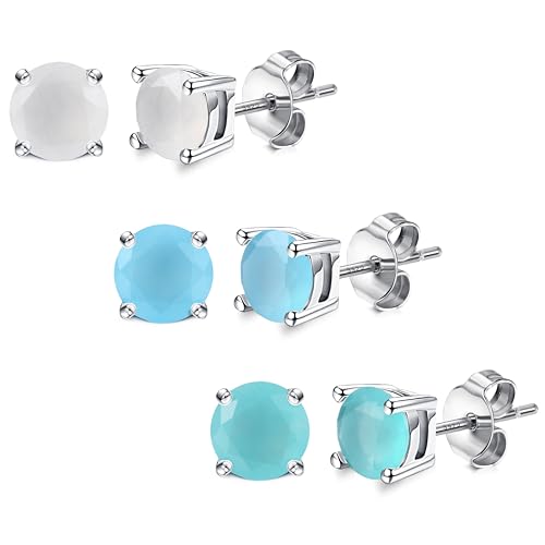 KALVICA 3Paar Ohrstecker Silber 925 Damen Männer Kleine Opal Ohrringe Set Hypoallergen Ohrringe Silber 925 Mädchen Winzige Weiß Blau Grün Opal Earrings for Women 5mm von KALVICA