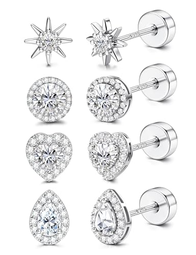 KALVICA 4 Paar Ohrringe Set Silber 925 16K Vergoldet Mit Flachem Verschluss Chirurgenstahl Nickelfreie Ohrringe Gold Silber für Damen Herren Tragus Helix Piercings Ohr von KALVICA