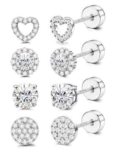 KALVICA 4 Paar Ohrringe Set Ohrringe Silber 925 16K Vergoldet Ohrringe Mit Flachem Verschluss Chirurgenstahl Nickelfreie Ohrringe Gold Silber für Damen Herren Tragus Helix Piercings Ohr von KALVICA