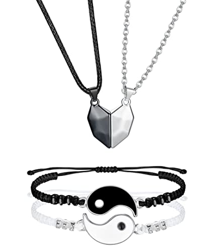 KALVICA 4 Stück Herz Puzzle Anhänger Halskette für Herren Damen Yin Yang Paar Halskette Armband Set Magnet Paar Attraction Halskette Geschenk für Weihnachten Valentinstag von KALVICA