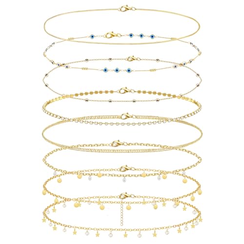 KALVICA 6/8 Stück Bauchkette Gold Damen Verstellbarer Taillenkette Damen Mode Körperkette Body Chain Schmuck Set für Frauen Belly Chain von KALVICA